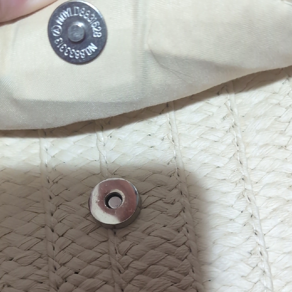 Cream and Brown Woven Crossbody Bag Bejeweled Eye Zipper - Picture 5 of 9